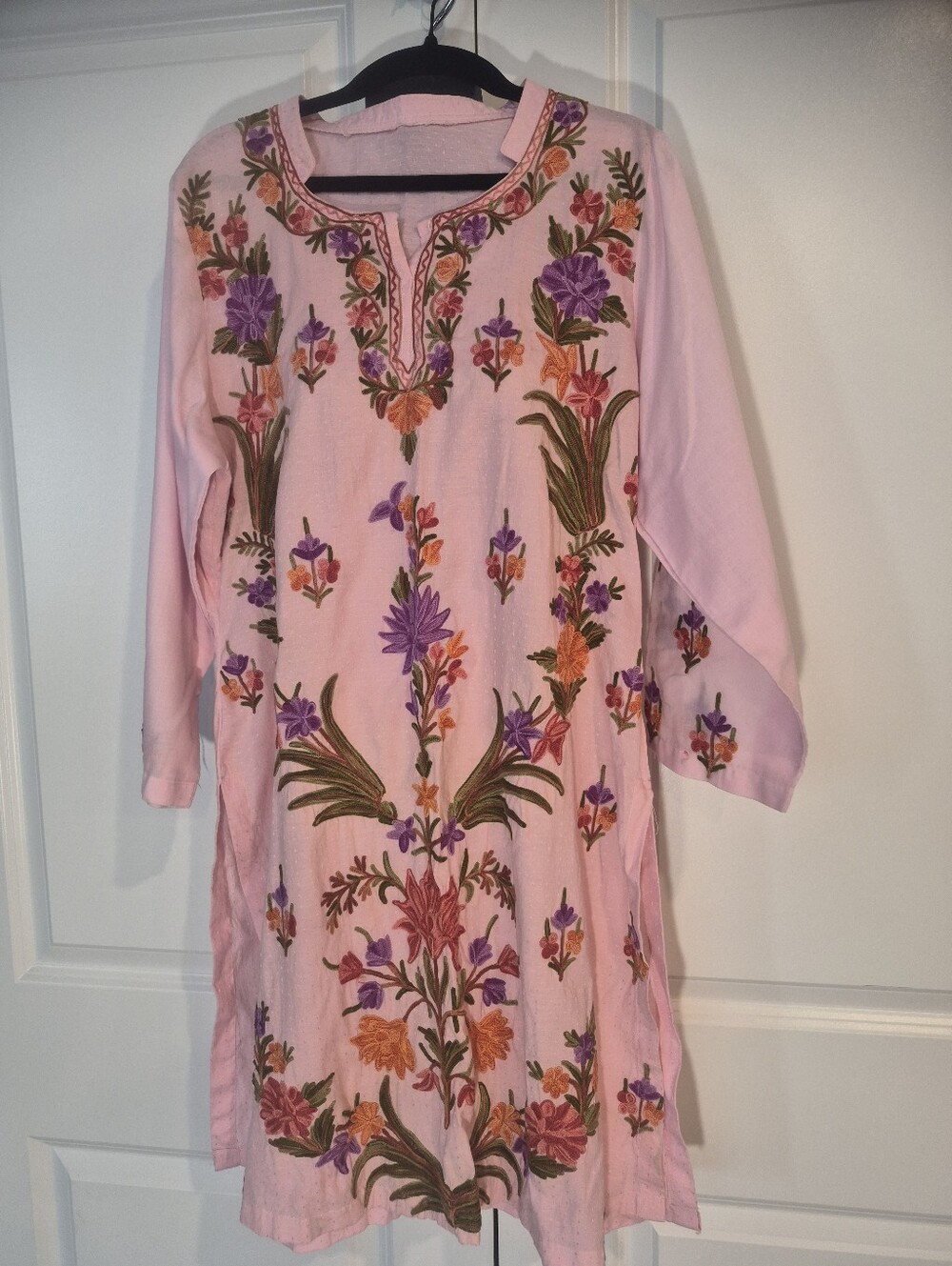 Pink Floral Embroidered Women's Tunic Top
